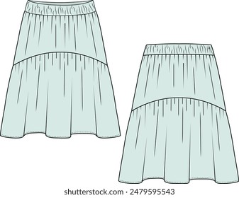 WOMEN AND GIRLS BOTTOM WEAR KNEE LENGTH SKIRT FRONT AND BACK VECTOR ILLUSTRATION