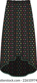 WOMEN AND GIRLS BOTTOM WEAR MAXI SKIRT WITH COLORFUL POLKA DOTS PATTERN VECTOR