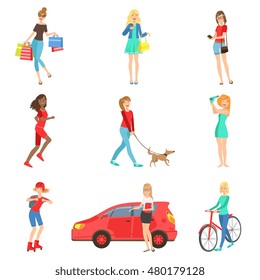 Women And Girls Different Lifestyle  Activities Set