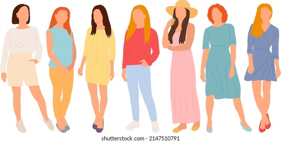 women, girls flat design, isolated