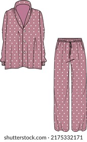 MUJERES Y NIÑAS DE NOCHE LLEVAN VECTOR DE PAJAMA DOT PATTERN PAJAMA SET