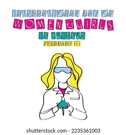 women and girls in science day celebrated every year in february. Agents of change. Role of women in accelerating progress. Continuous line art poster design. Empowerment and gender equality vector.