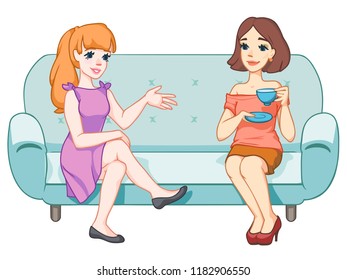 women girls sitting on the couch talking