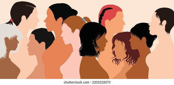 Women and girls social network community of diverse culture. Communication group of multi-ethnic diversity. Friendship group.