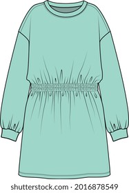 WOMEN AND GIRLS WEAR DROP SHOULDER KNIT DRESS VECTOR ILLUSTRATION