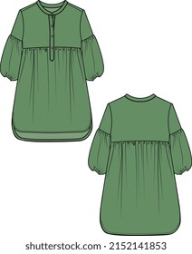 WOMEN AND GIRLS WEAR LONG CHIFFON WOVEN DRESS  FRONT AND BACK VECTOR SKETCH