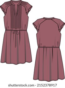 WOMEN AND GIRLS WEAR LONG CHIFFON and MAXI WOVEN DRESS  FRONT AND BACK VECTOR SKETCH