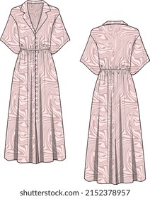 WOMEN AND GIRLS WEAR LONG CHIFFON and MAXI WOVEN DRESS  FRONT AND BACK VECTOR SKETCH