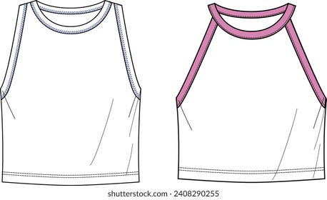 women and girl,unisex tank top with contrast stitch fashion vector template