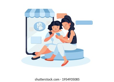 Women Giving Shopping Review Online Illustration concept. Flat illustration isolated on white background.