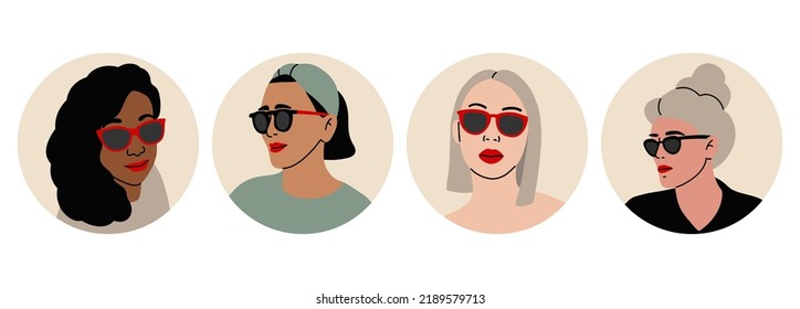 Women with Glasses Portrait.  Beautiful fashion look. Hand drawn trendy Vector illustration. Avatar, poster, print template