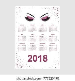 Women with glittery makeup 2018 calendar vector illustration