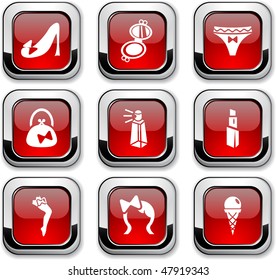 Women glossy icons. Vector buttons.
