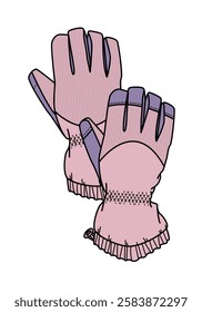 Women gloves vector template technical design by adobe illustrator.