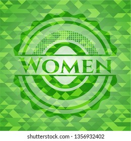 Women green emblem with triangle mosaic background