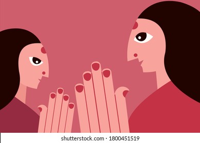 Women greeting each other with Namaste gesture