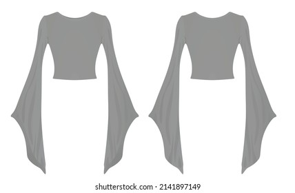 Women grey crop sweater with wide sleeve. vector illustration