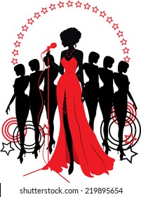 Women group graphic silhouettes. Different person in red