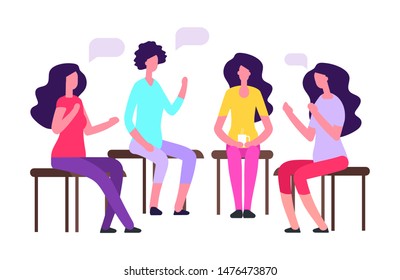 Women in group therapy vector illustration. Female psychotherapy concept. psychotherapy counseling, females meeting at therapy.