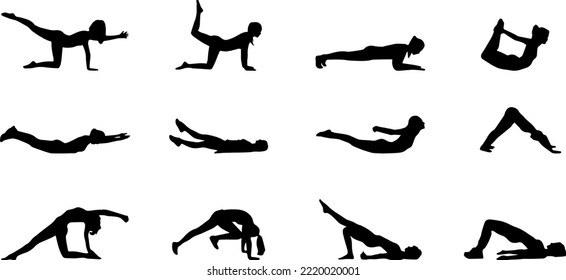 Women Gym Exercise Vector Silhouette Set