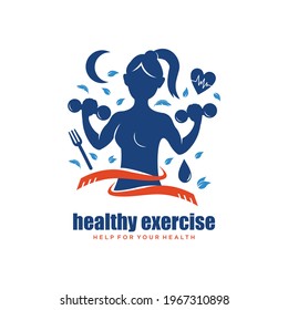women gym for healthy logo design illustration