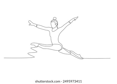 Women in gymnastics competitions. Olympics gymnastics concept one-line drawing