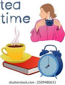 Women habit. Tea time. Flat vector illustration. 