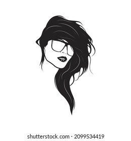 Women Hair style Hipster Black and White vector eps