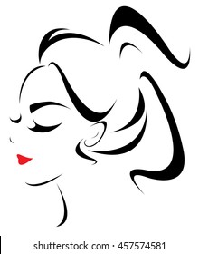 women hair style icon, logo women face on white background, vector