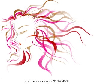 Women hair style on colorful shade.