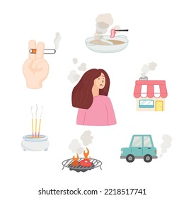 Women hair that stinks from pollution kawaii doodle flat cartoon vector illustration