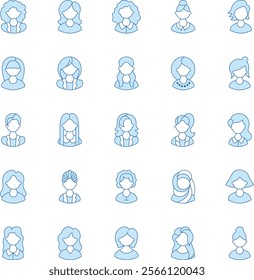 Women Haircut duotone vector icons pack