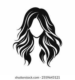 Women haircut icon. Female long hair silhouette, Beauty salon logo design. Black and white vector illustration.