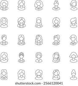 Women Haircut outline vector icons pack