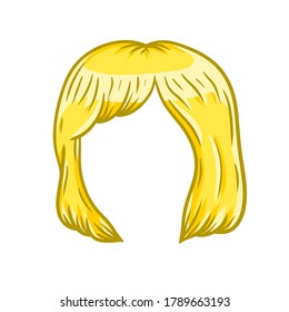 Women hairstyle. Blonde Hair on the head. Sketch color cartoon illustration. Mask for app. Trendy modern haircuts girl - bob cut