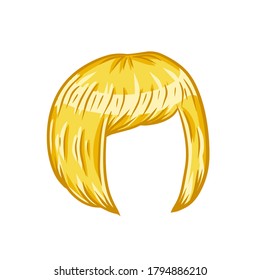 Women hairstyle. Blonde Hair on the head. Trendy modern haircuts girl - bob cut. Sketch color cartoon illustration. Mask for app