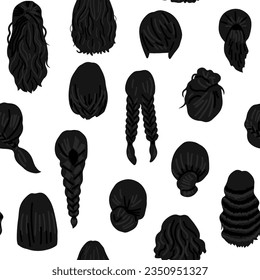 Women hairstyle concept. Seamless pattern with natural wigs and beautiful hairstyles. Back view vector illustration