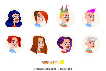 Women hairstyle set. Cartoon vector illustration