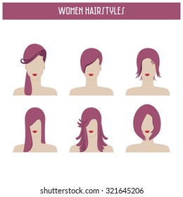 women hairstyles, 6 different haircuts, editable 