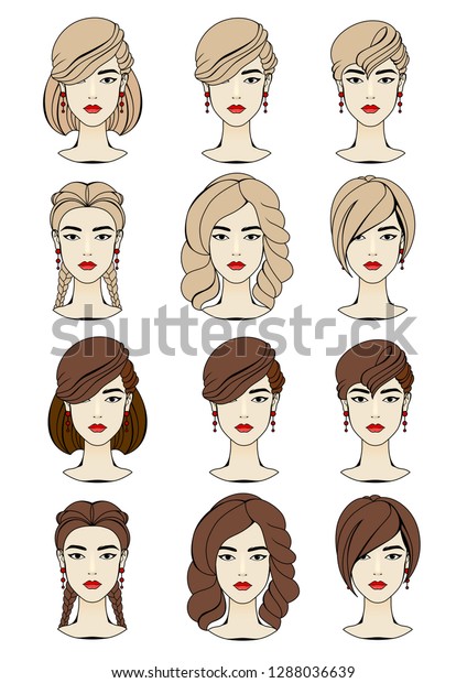 Women Hairstyles Colorful Icon Scheme Catalogue Stock Vector