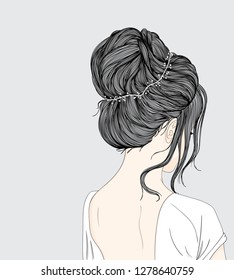 Women hairstyles taken from that side after.She is waiting for the groom at the wedding.Doodle art concept,illustration painting