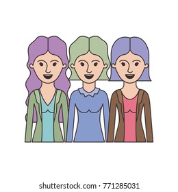 women in half body with casual clothes and wavy and short hair in colorful silhouette