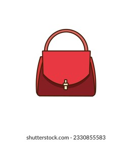 Women hand bag icon, vector image in flat design style, red color on white background