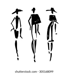 Women Hand Drawn Fashion Illustration Stock Vector (Royalty Free) 305168099