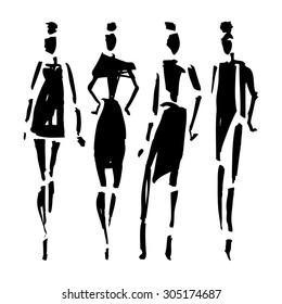 Women Hand Drawn Fashion Illustration Stock Vector (Royalty Free