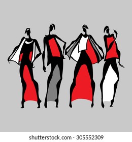 Women. Hand drawn fashion illustration.