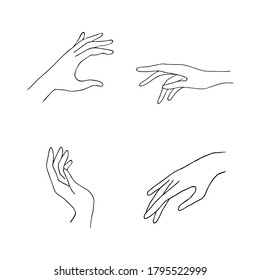 Women hand icons. Elegant female hands of different gestures. Lineart in a trendy minimalist style. Vector Illustration. EPS10.