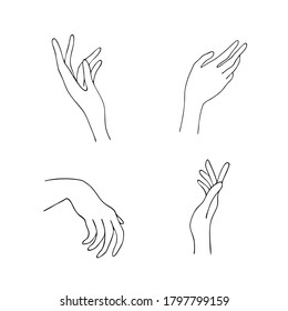 Women hand icons. Elegant female hands of different gestures. Lineart in a trendy minimalist style. Vector Illustration. EPS10.