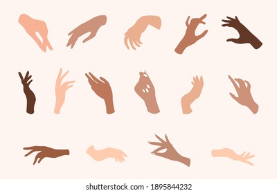 Women hand icons. Elegant female hands of different gestures. Vector Illustration in trendy flat style. EPS10