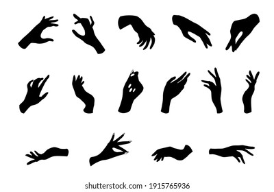 Women hand icons. Elegant female hands of different gestures. Vector Illustration in trendy flat style. EPS10